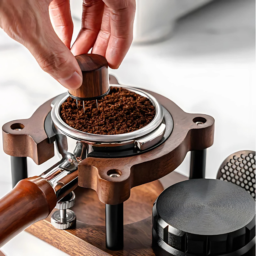 Station de bourrage espresso en bois