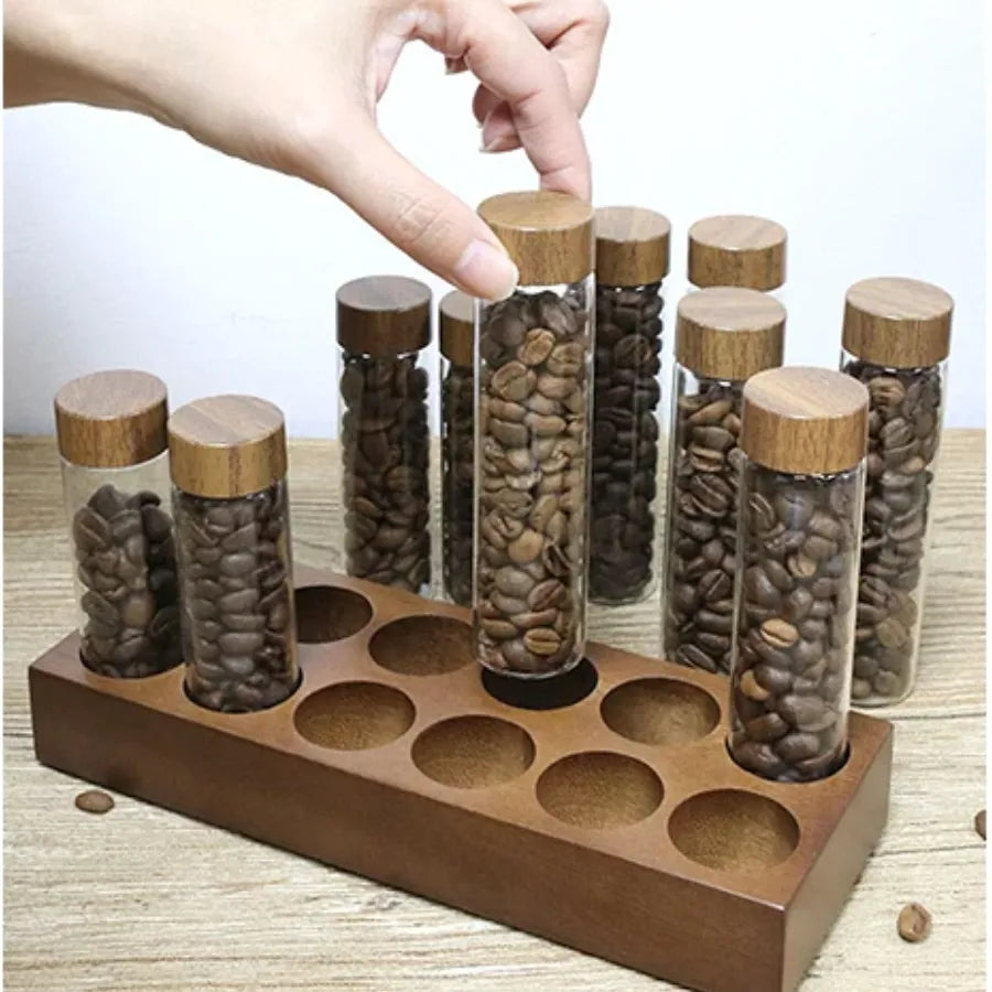 Set tubes Verre & Socle Noyer - Conservation Café
