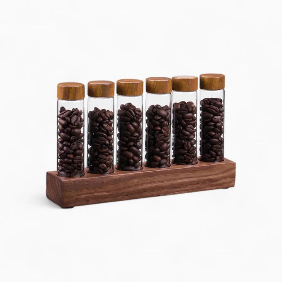 Set tubes Verre & Socle Noyer - Conservation Café