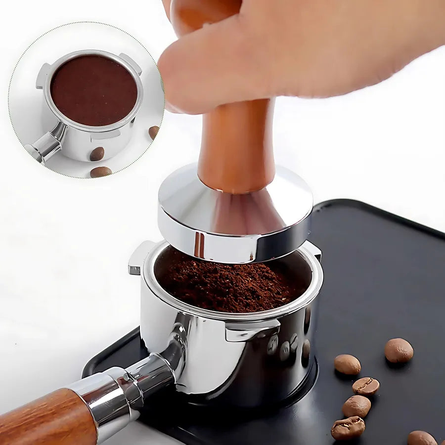 Tamper à café en bois et acier inoxydable