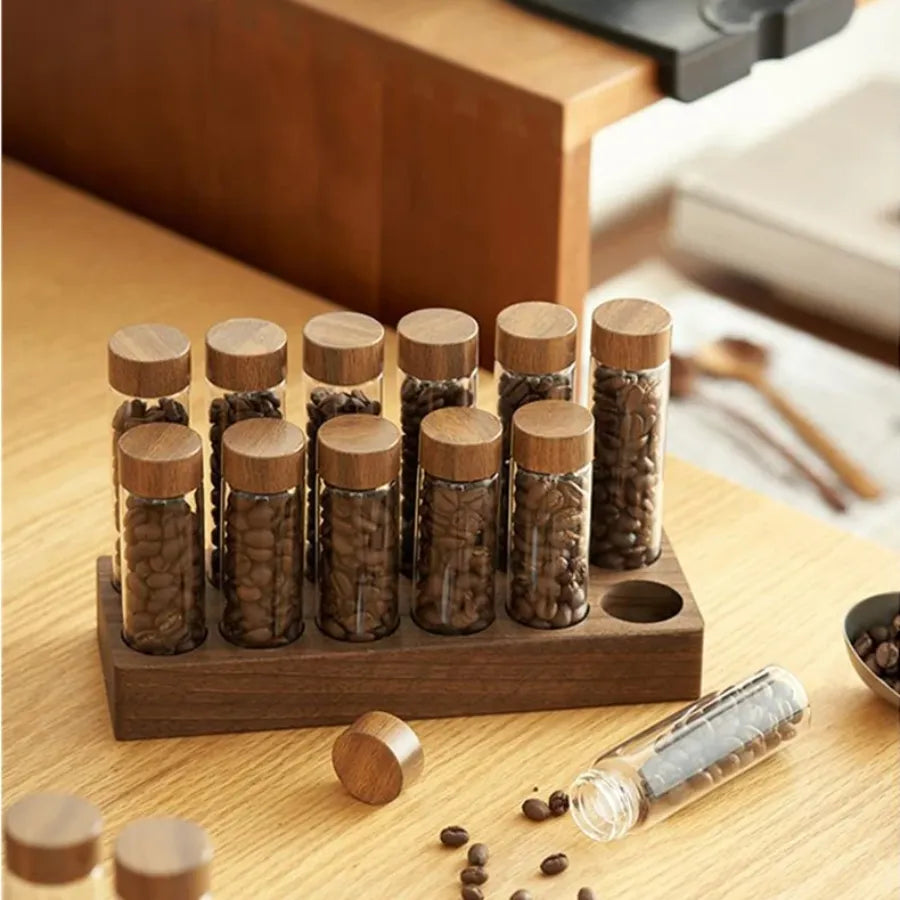 Set tubes Verre & Socle Noyer - Conservation Café