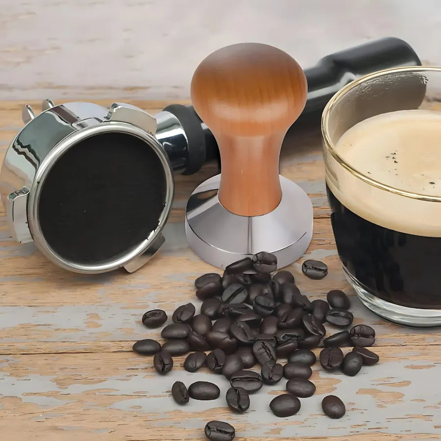 Tamper à café en bois et acier inoxydable