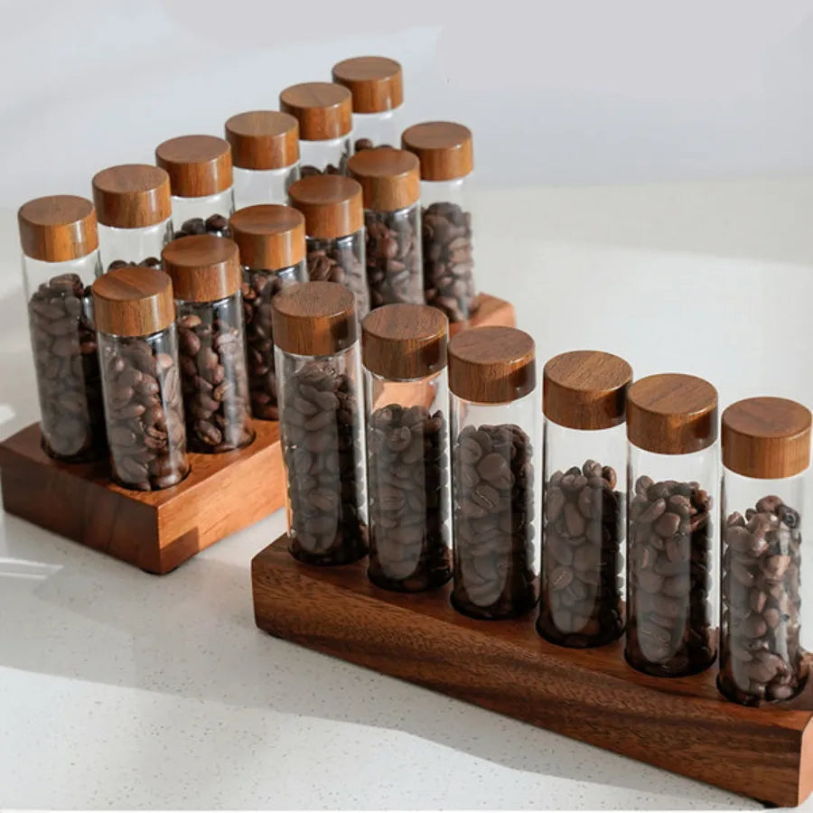 Set tubes Verre & Socle Noyer - Conservation Café